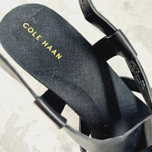 NEW Cole Haan Crystal Black Leather Buckle Sling Back Summer Wedge Sandals H328 - Picture 12 of 14